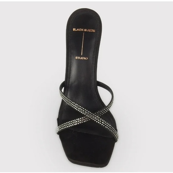 NWOB Black Suede Studio Crystal Embossed High Heel Sandals in Black Sz 40 US 10 - Picture 11 of 11